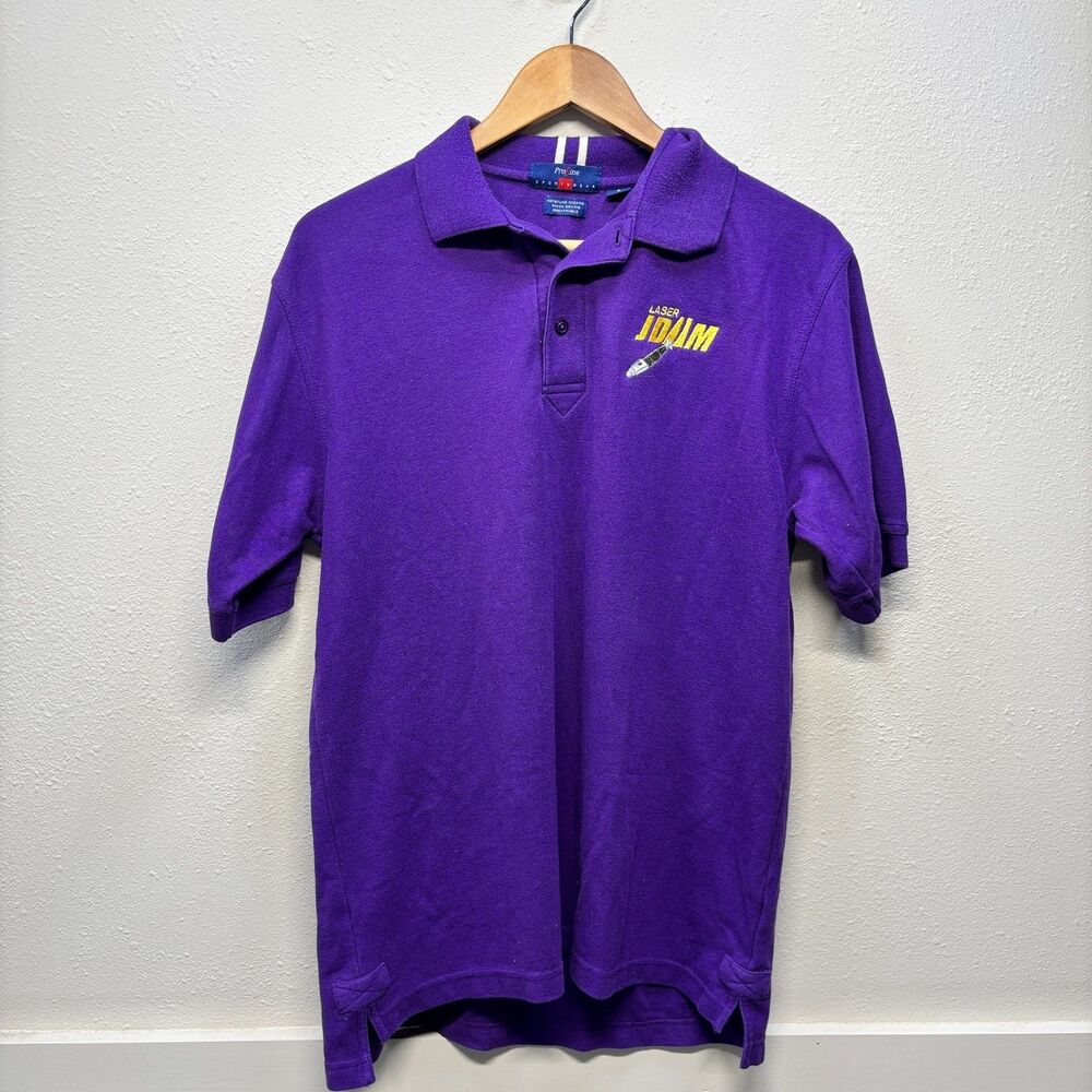 Vintage Laser JDAM Polo Shirt Mens Small Purple Pro Line Military Aviation